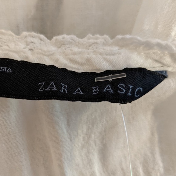 ZARA 🌸 Basic White 3/4 Sleeves Lace Embroidered Blouse Top Shirt Tunic - MED - Picture 2 of 10